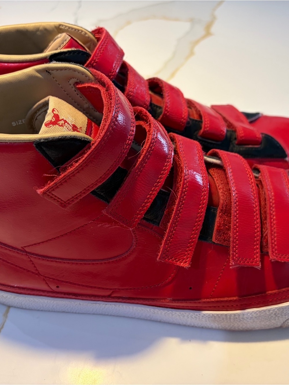 Red Leather High-Top Sneakers with Velcro Straps